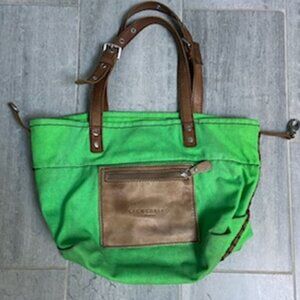 Liebeskind Berlin Betas Canvas & Leather Satchel Tote Shoulder Bag Bright Green